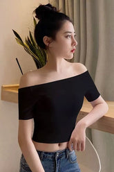 Sexy Slash Neck Skinny Crop Tops